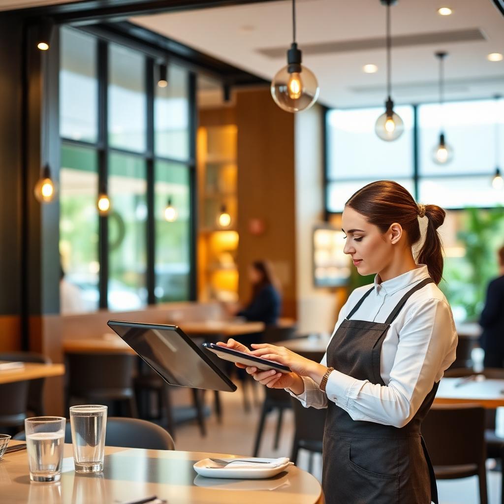 Server taking payment in restaurant